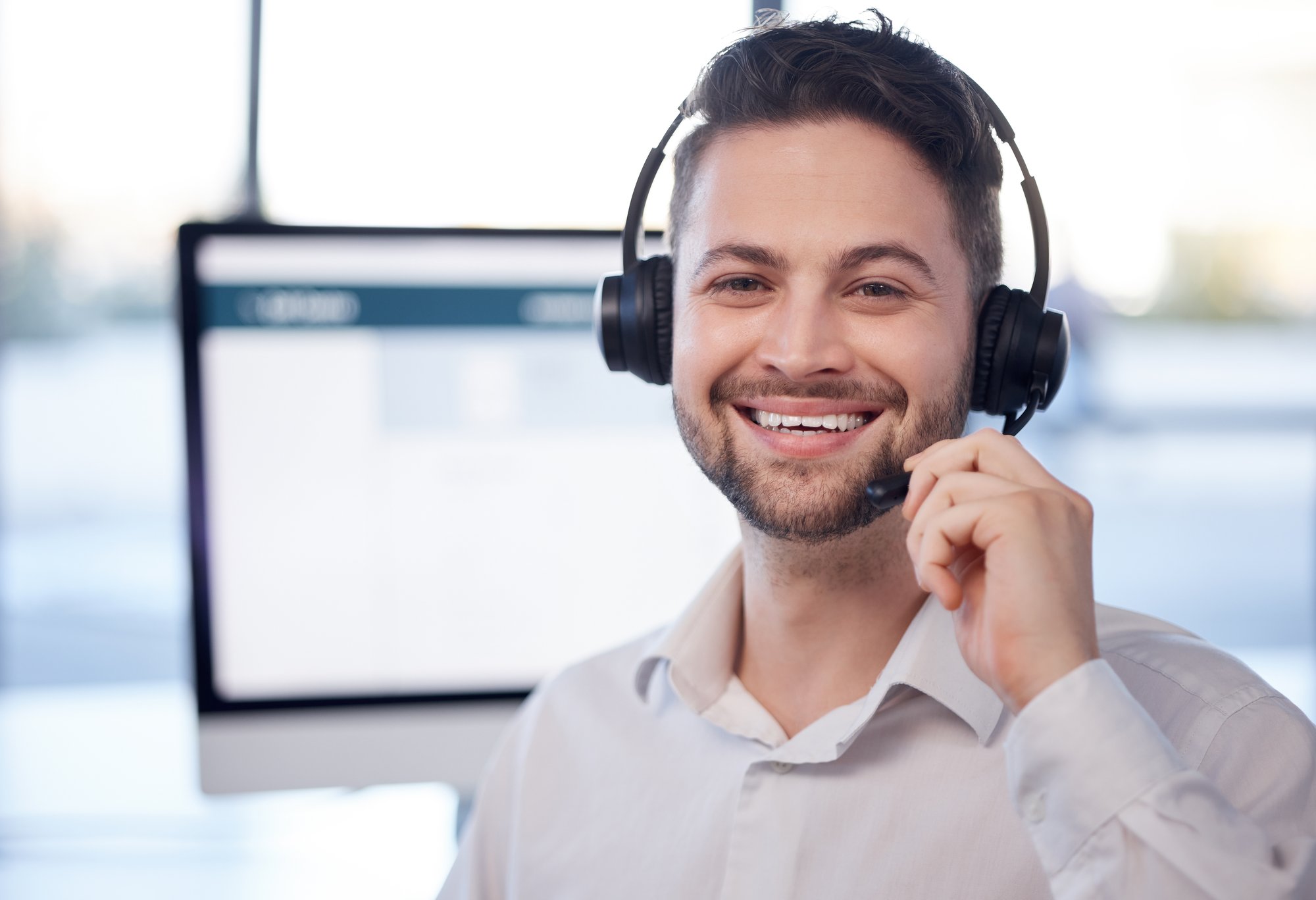 man-at-call-center-face-and-contact-us-with-custo-2023-11-27-05-16-56-utc